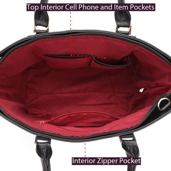 Dasein Medium Black/Gold Classic Tote Bag Satchel Carry All Handbag - Picture 4 of 4